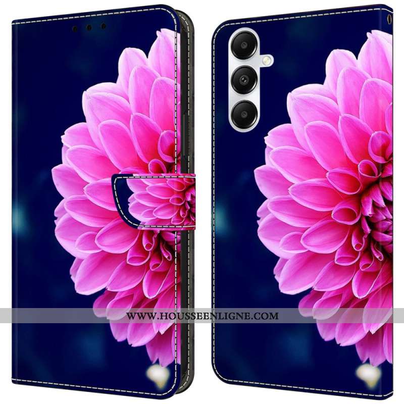 Housse Samsung Galaxy A55 5G Fleur Rose sur Fond Bleu