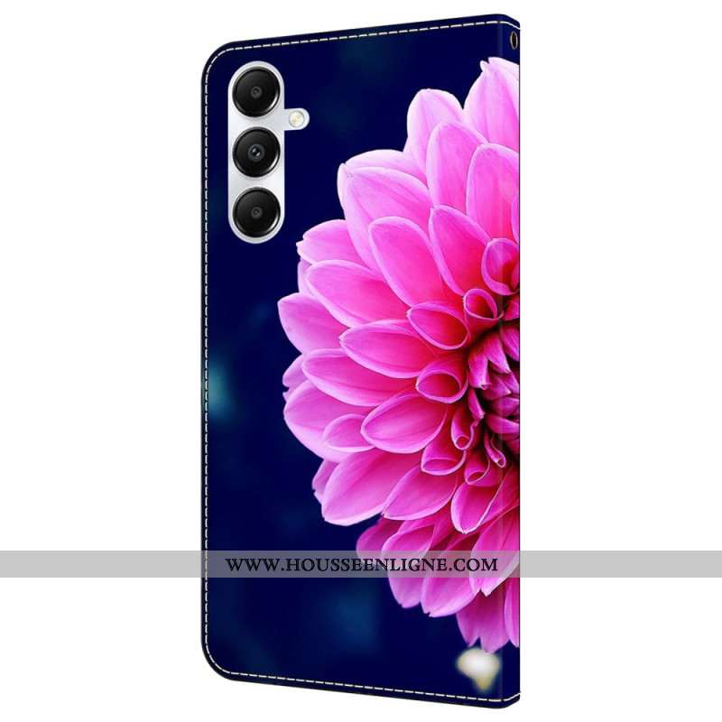 Housse Samsung Galaxy A55 5G Fleur Rose sur Fond Bleu