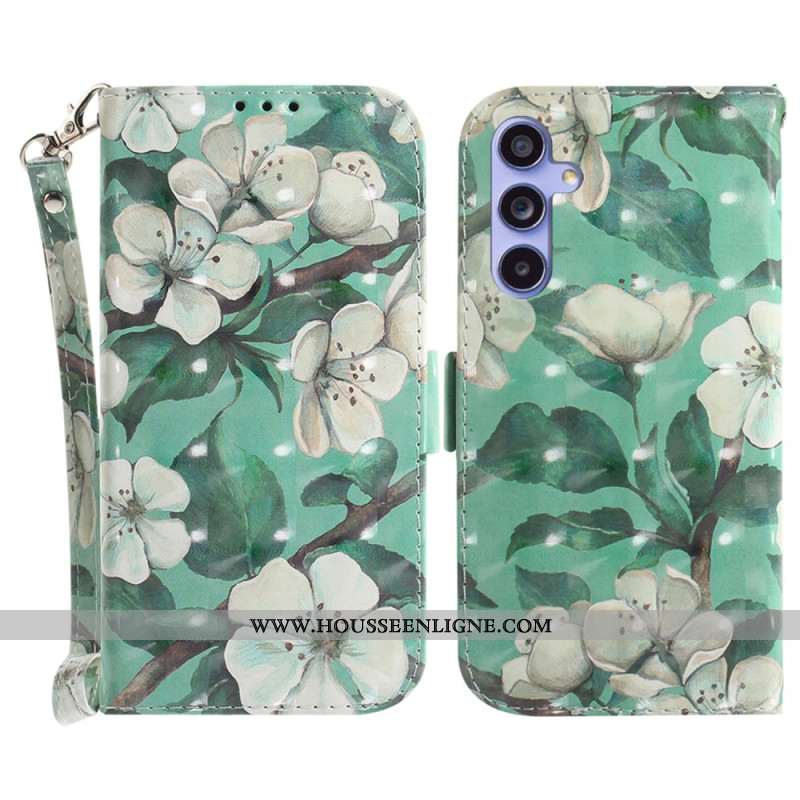 Housse Samsung Galaxy A55 5G Fleurs Aquarelles à Lanière