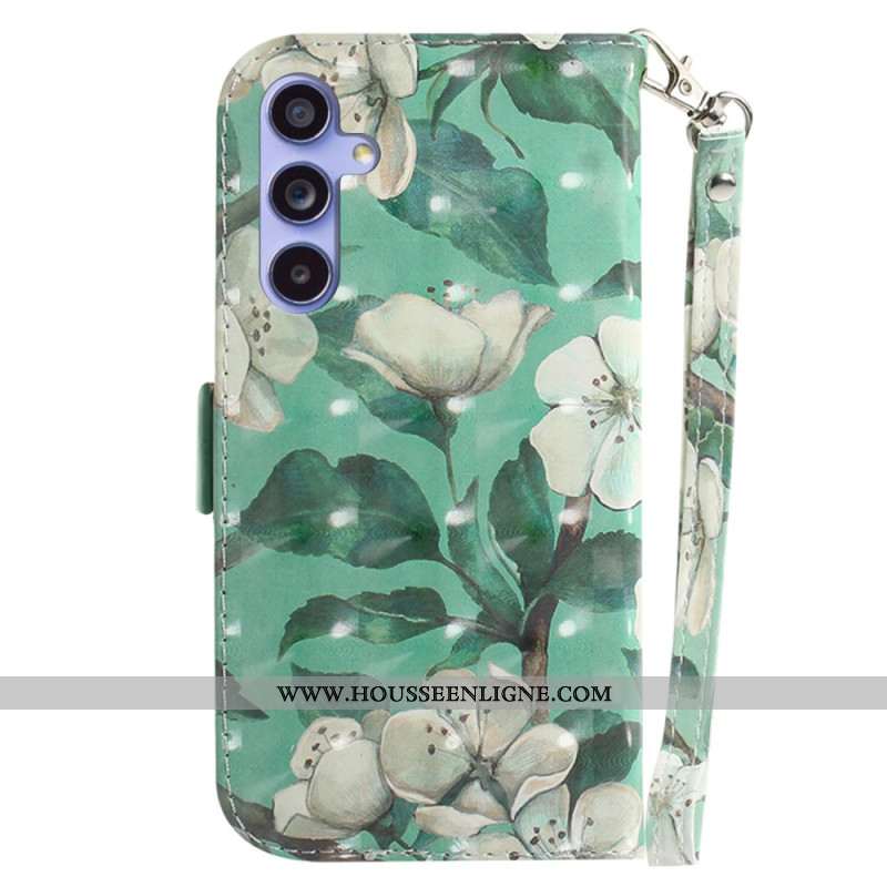 Housse Samsung Galaxy A55 5G Fleurs Aquarelles à Lanière