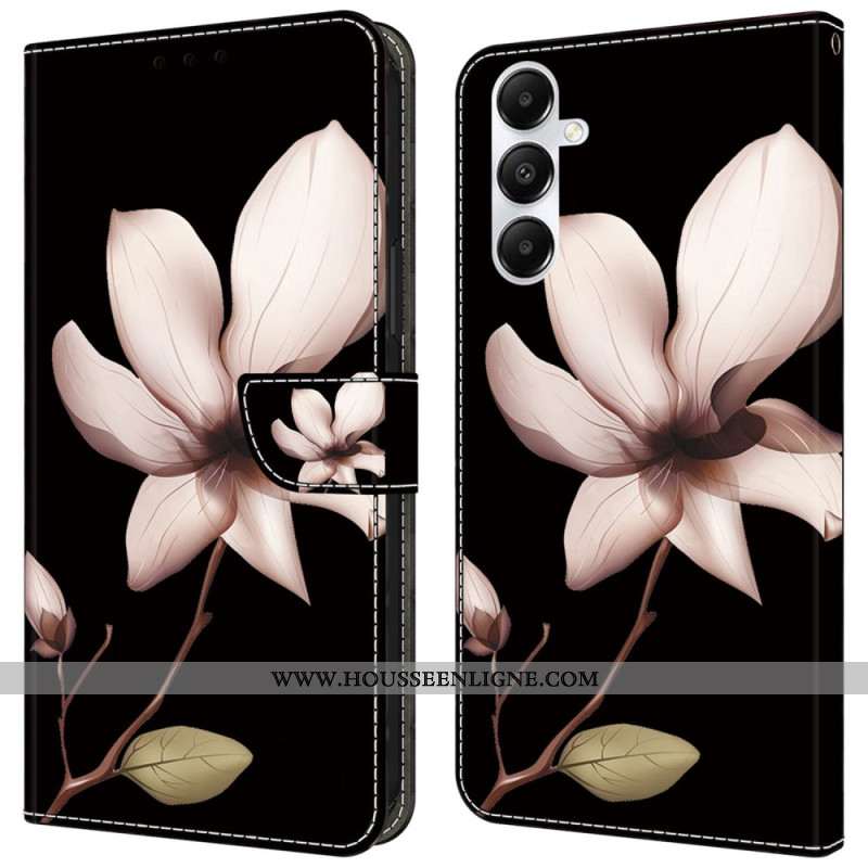 Housse Samsung Galaxy A55 5G Fleurs Roses sur Fond Noir