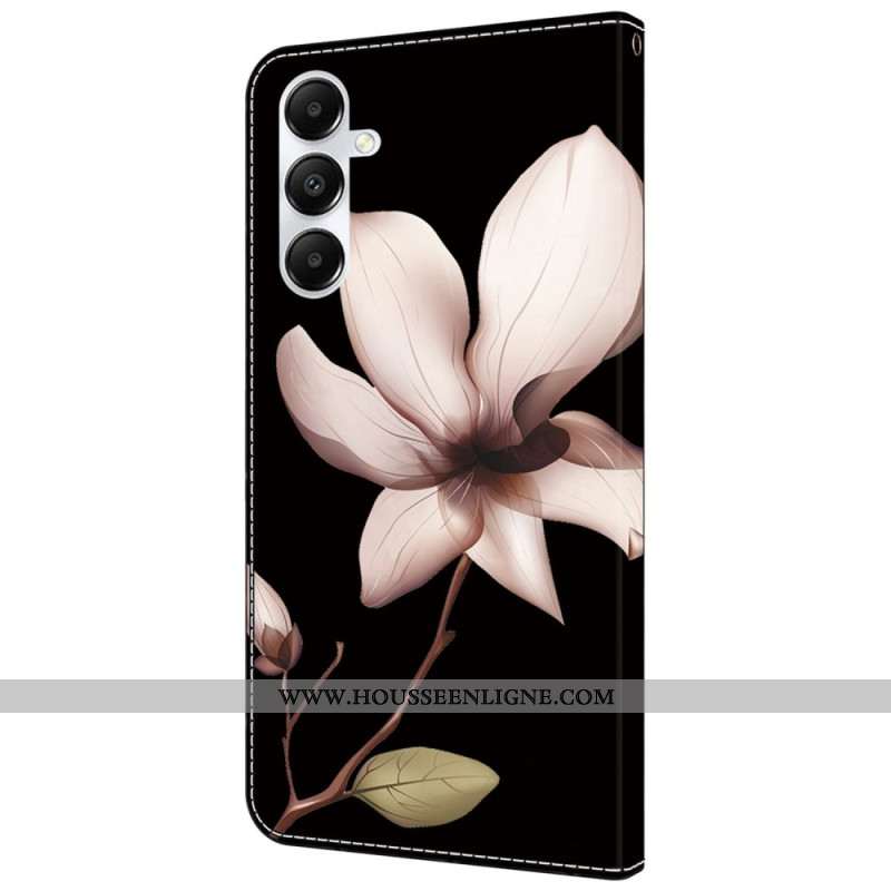 Housse Samsung Galaxy A55 5G Fleurs Roses sur Fond Noir