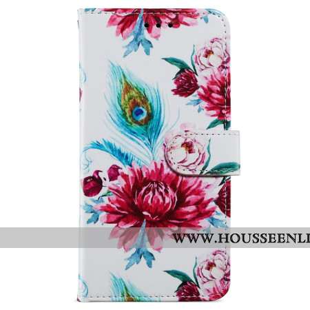 Housse Samsung Galaxy A55 5G Fleurs Rouges à Lanière