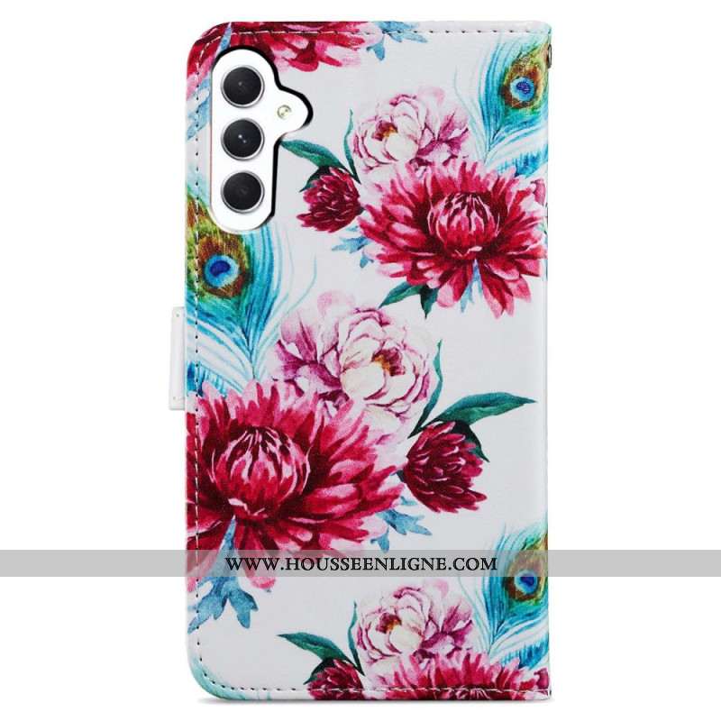 Housse Samsung Galaxy A55 5G Fleurs Rouges à Lanière