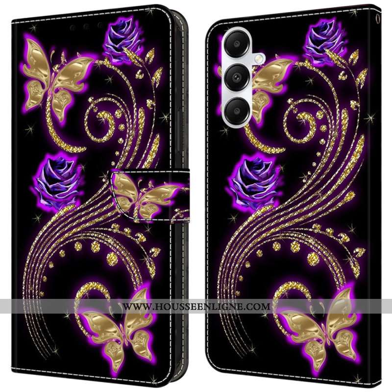 Housse Samsung Galaxy A55 5G Fleurs Violettes et Papillons