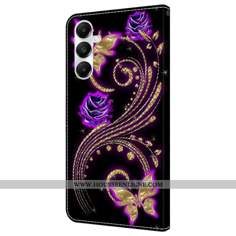 Housse Samsung Galaxy A55 5G Fleurs Violettes et Papillons