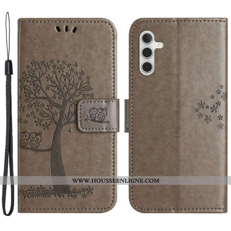 Housse Samsung Galaxy A55 5G Hibou et Arbre à Lanière