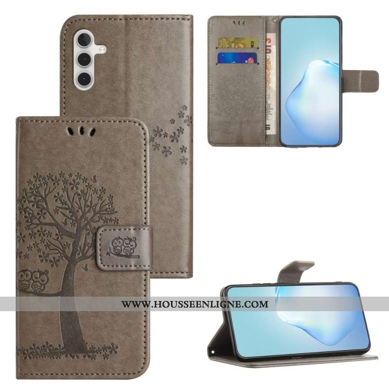 Housse Samsung Galaxy A55 5G Hibou et Arbre à Lanière