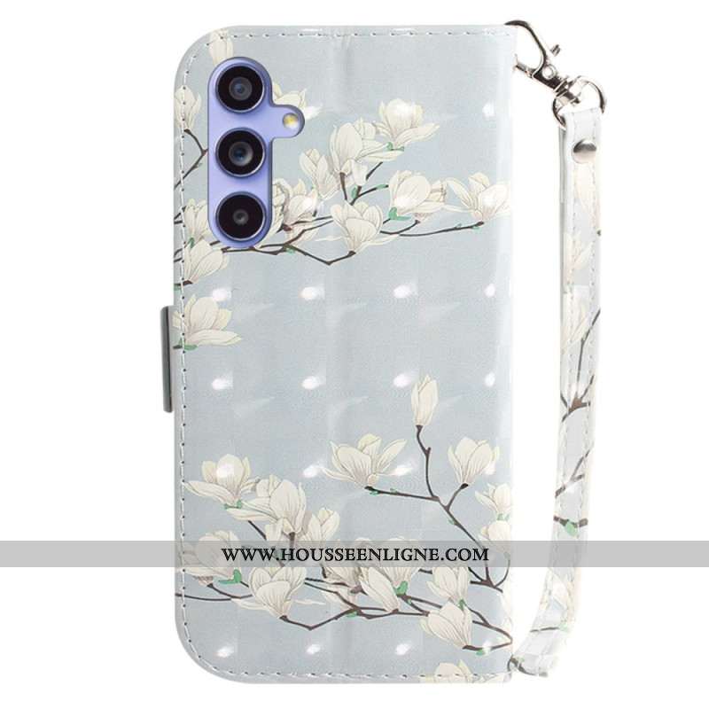 Housse Samsung Galaxy A55 5G Magnolias à Lanière