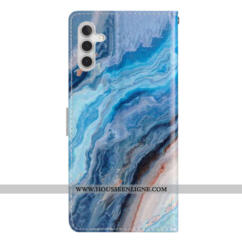 Housse Samsung Galaxy A55 5G Marbre Bleu à Lanière