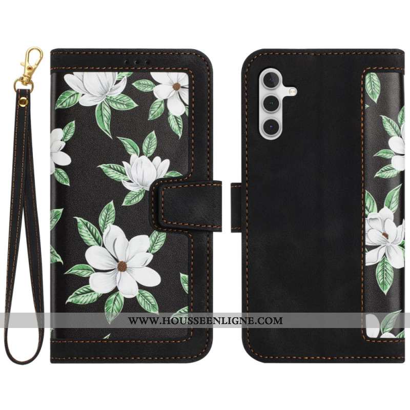 Housse Samsung Galaxy A55 5G Motif Floral avec Lanière