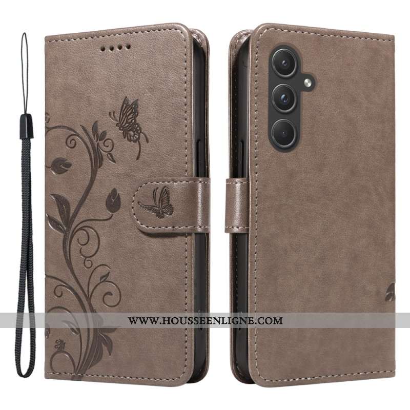 Housse Samsung Galaxy A55 5G Motif Floral avec Lanière