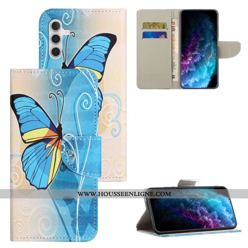 Housse Samsung Galaxy A55 5G Papillon Jaune et Bleu