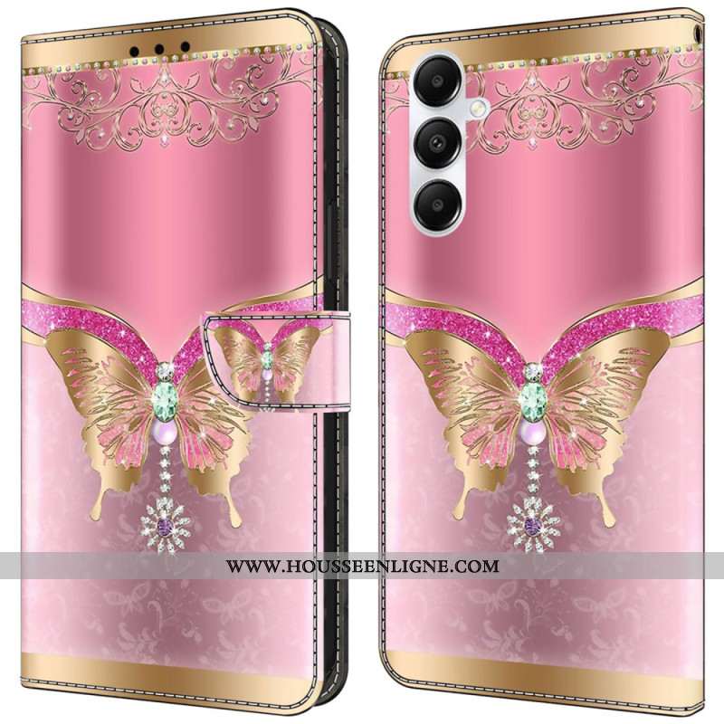 Housse Samsung Galaxy A55 5G Papillon Rose Doré