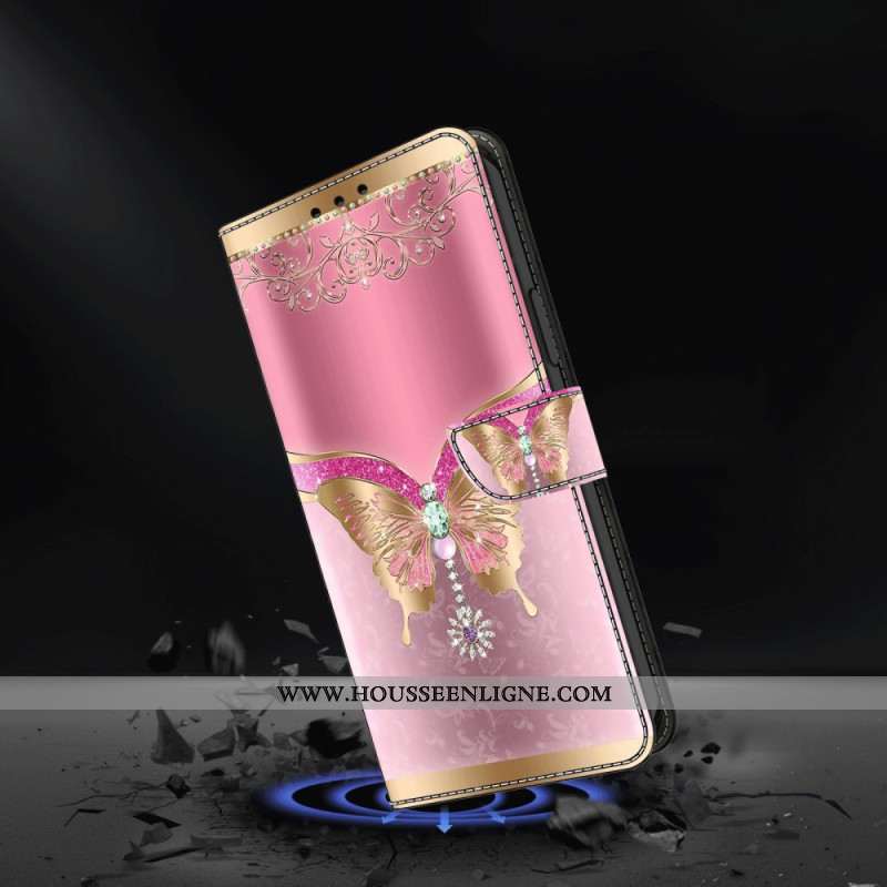 Housse Samsung Galaxy A55 5G Papillon Rose Doré