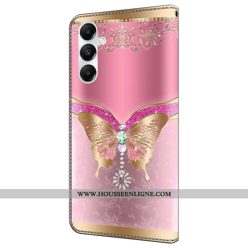 Housse Samsung Galaxy A55 5G Papillon Rose Doré