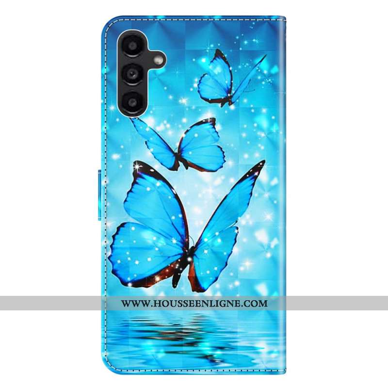 Housse Samsung Galaxy A55 5G Papillons Bleus à Lanière