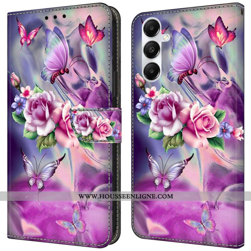 Housse Samsung Galaxy A55 5G Papillons et Fleurs Violets