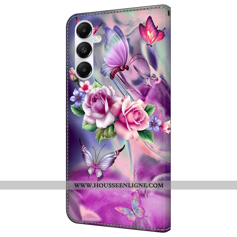 Housse Samsung Galaxy A55 5G Papillons et Fleurs Violets