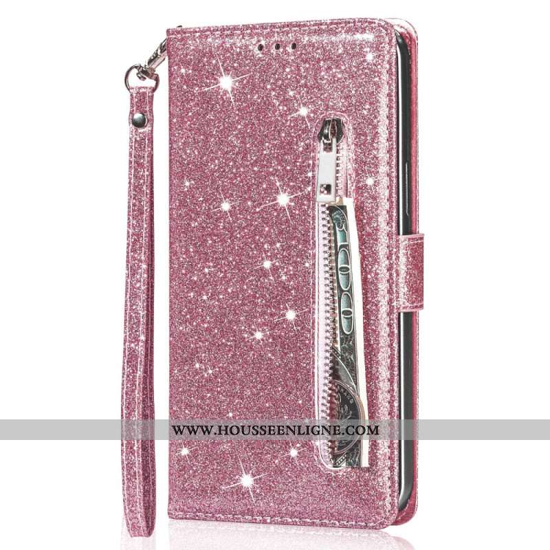 Housse Samsung Galaxy A55 5G Porte-Monnaie Paillettes à Lanière