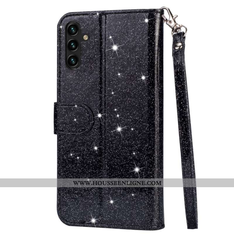 Housse Samsung Galaxy A55 5G Porte-Monnaie Paillettes à Lanière