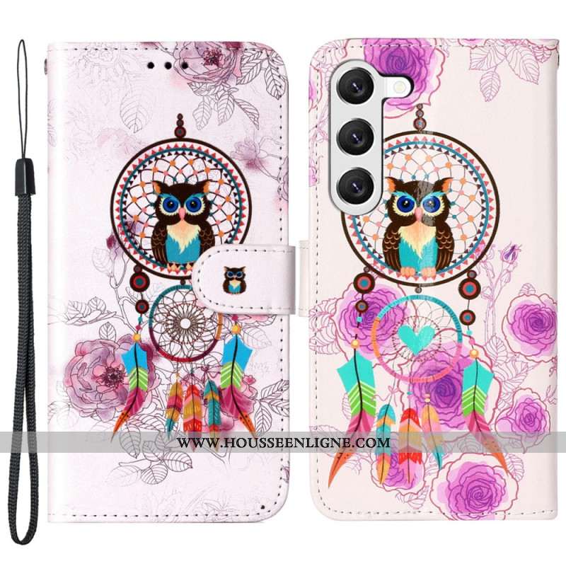 Housse Samsung Galaxy S24 5G Attrape-Rêves Hibou à Lanière