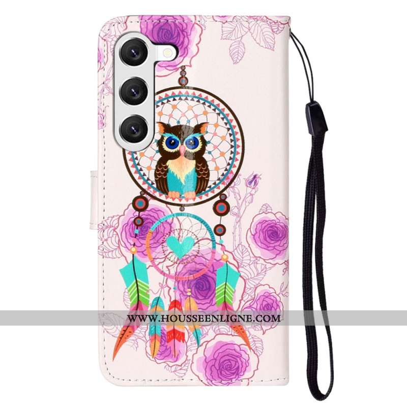 Housse Samsung Galaxy S24 5G Attrape-Rêves Hibou à Lanière