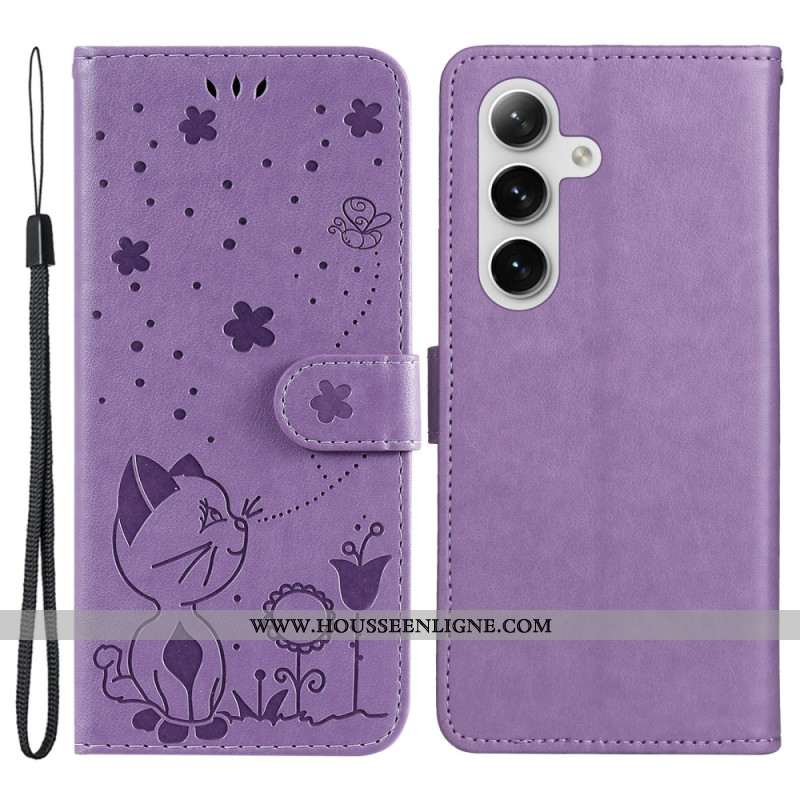 Housse Samsung Galaxy S24 5G Chat et Abeilles à Lanière