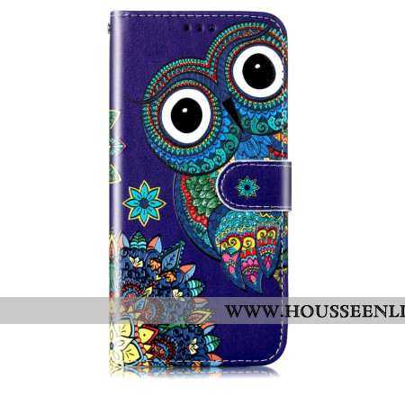 Housse Samsung Galaxy S24 5G Chouette Bleue à Lanière