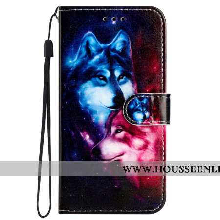 Housse Samsung Galaxy S24 5G Couple de Loups à Lanière