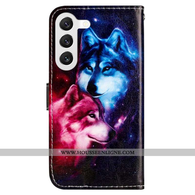 Housse Samsung Galaxy S24 5G Couple de Loups à Lanière