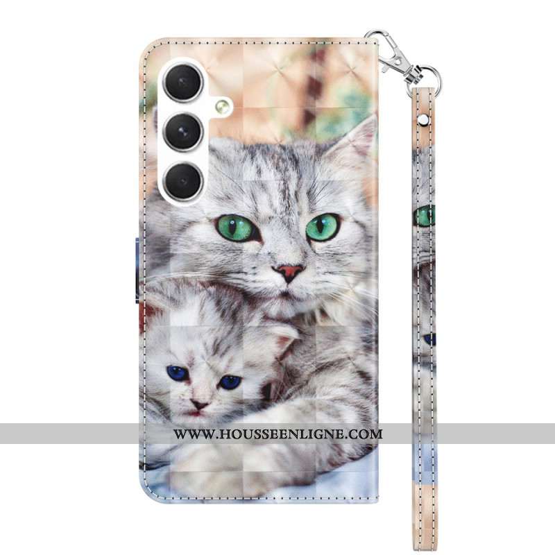 Housse Samsung Galaxy S24 5G Deux Chats Blancs à Lanière