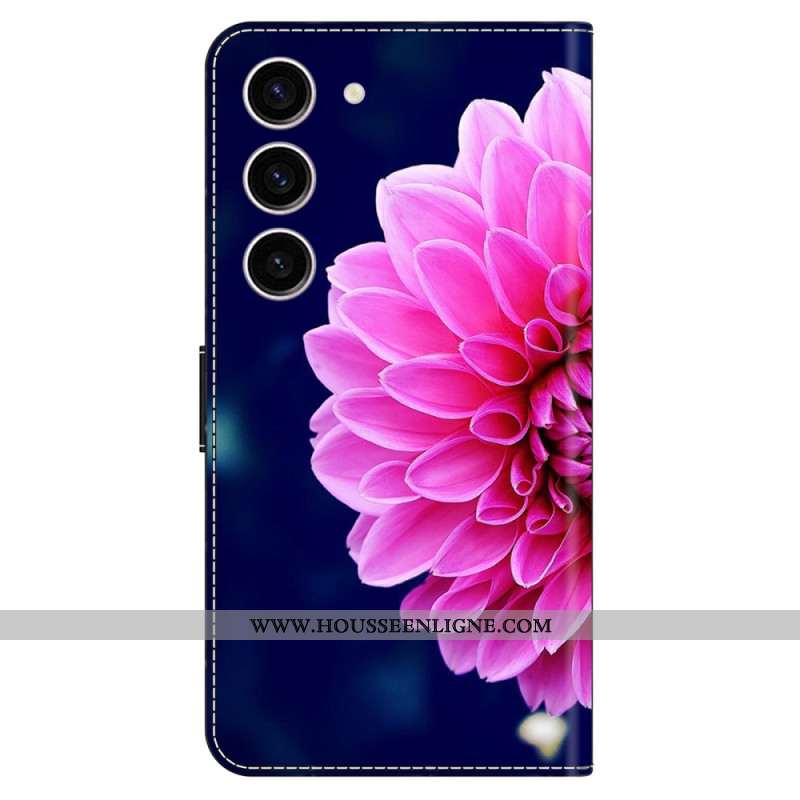 Housse Samsung Galaxy S24 5G Fleur Rose sur Fond Bleu