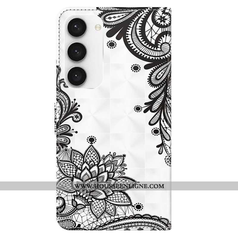 Housse Samsung Galaxy S24 5G Fleur en Dentelle à Lanière