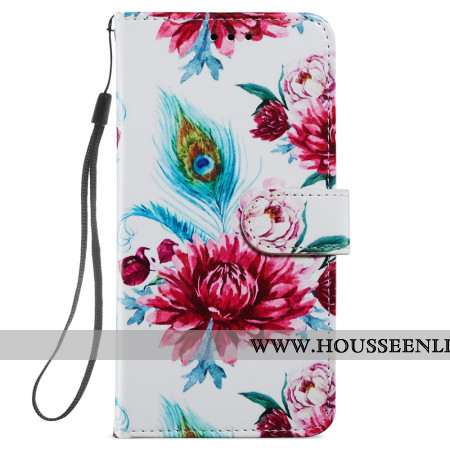 Housse Samsung Galaxy S24 5G Fleurs Colorées à Lanière