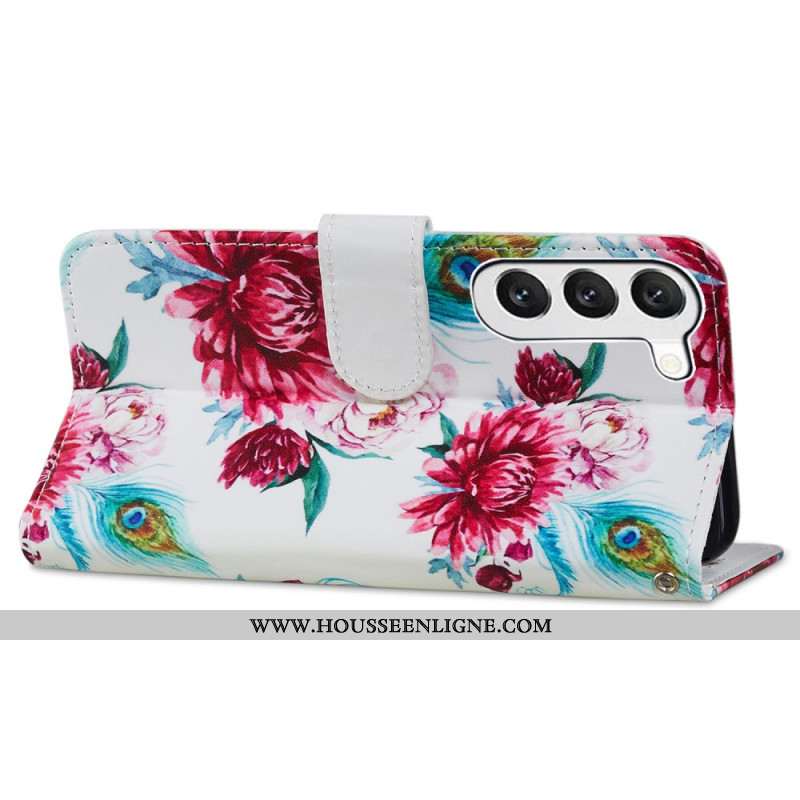 Housse Samsung Galaxy S24 5G Fleurs Colorées à Lanière