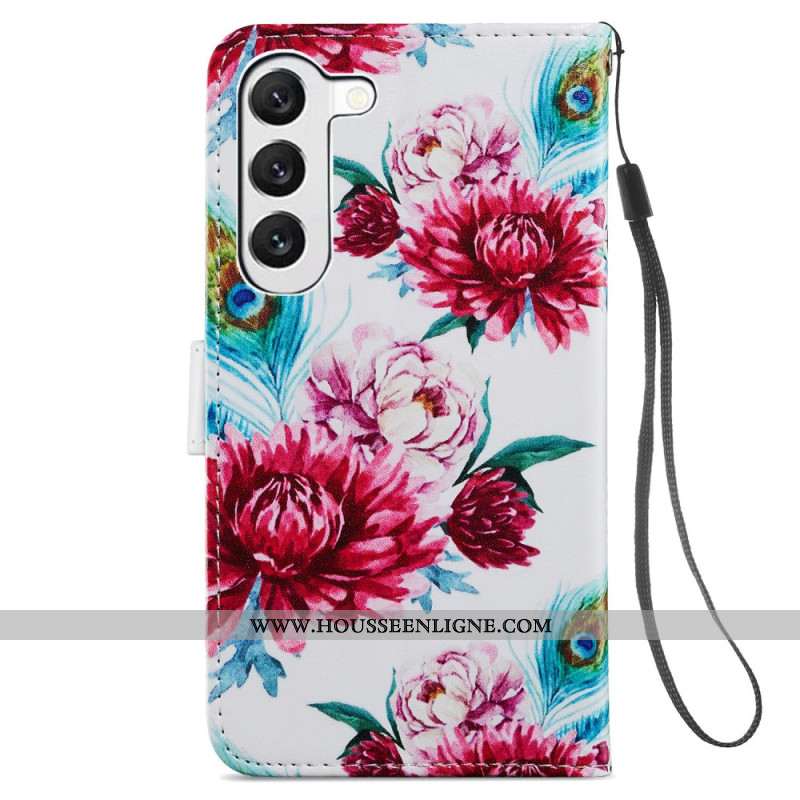 Housse Samsung Galaxy S24 5G Fleurs Colorées à Lanière