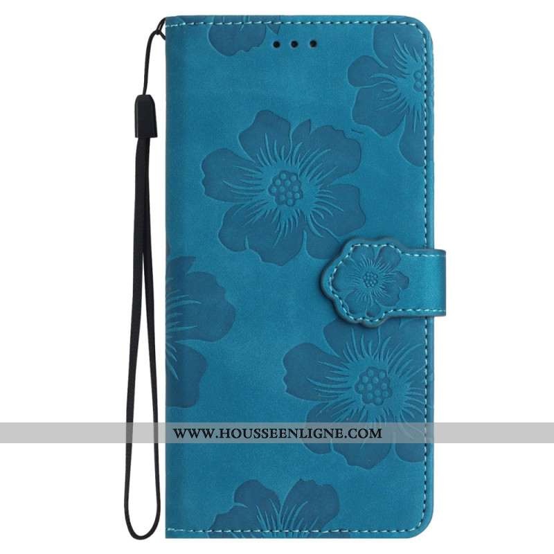 Housse Samsung Galaxy S24 5G Fleurs Imprimées à Lanière