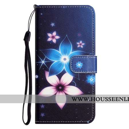 Housse Samsung Galaxy S24 5G Fleurs Lunaires à Lanière