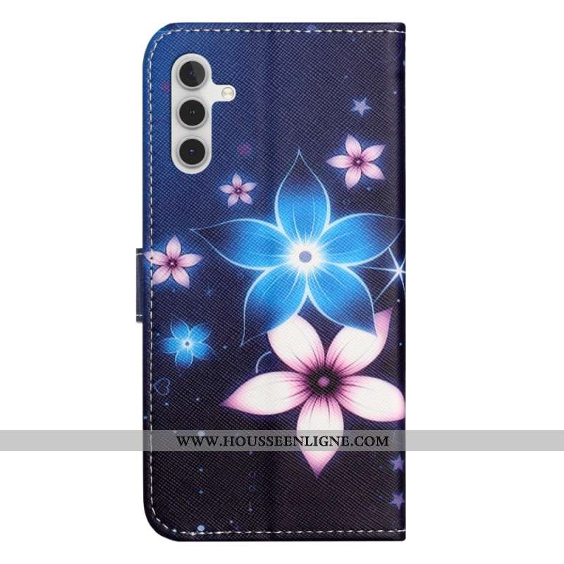 Housse Samsung Galaxy S24 5G Fleurs Lunaires à Lanière