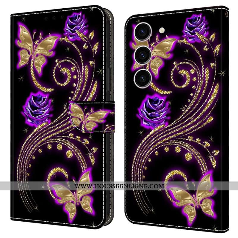 Housse Samsung Galaxy S24 5G Fleurs Violettes et Papillons