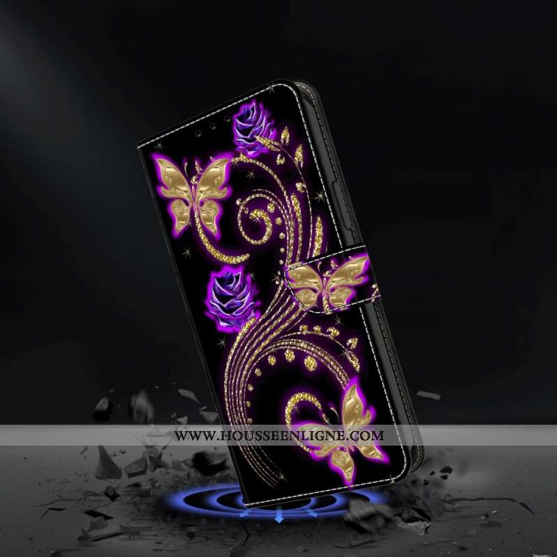 Housse Samsung Galaxy S24 5G Fleurs Violettes et Papillons