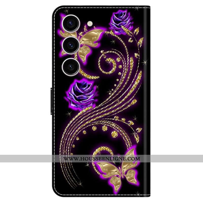 Housse Samsung Galaxy S24 5G Fleurs Violettes et Papillons