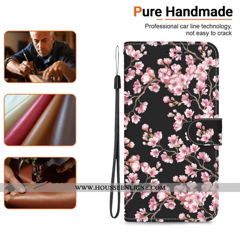 Housse Samsung Galaxy S24 5G Fleurs de Prunier à Lanière