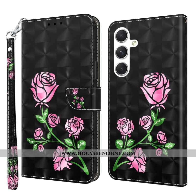 Housse Samsung Galaxy S24 5G Fleurs de Roses à Lanière