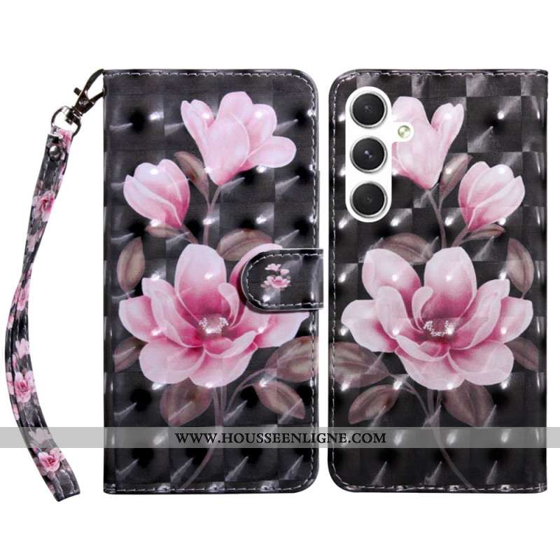 Housse Samsung Galaxy S24 5G Florale Rose à Lanière