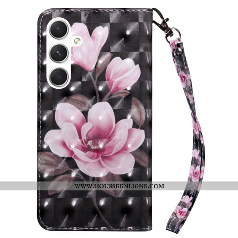 Housse Samsung Galaxy S24 5G Florale Rose à Lanière