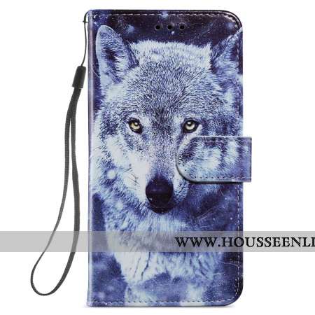 Housse Samsung Galaxy S24 5G Loup Blanc à Lanière