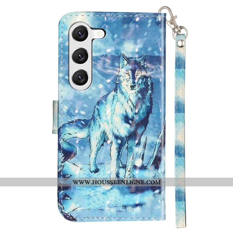 Housse Samsung Galaxy S24 5G Loup des Neiges à Lanière