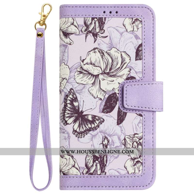 Housse Samsung Galaxy S24 5G Motif Floral Artistique à Lanière